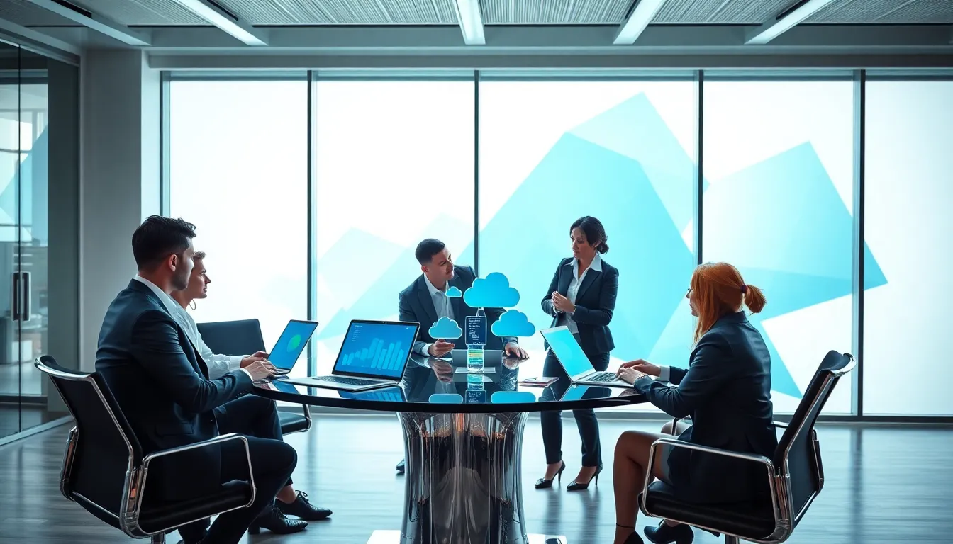 diverse team discussing cloud computing managed services in an office.